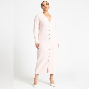 Eloquii Heart Shaped Button Pink VNeck Sweater Dress